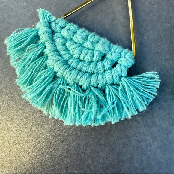 Macrame Crochet Blue Fringe Earrings - Picture 5 of 8